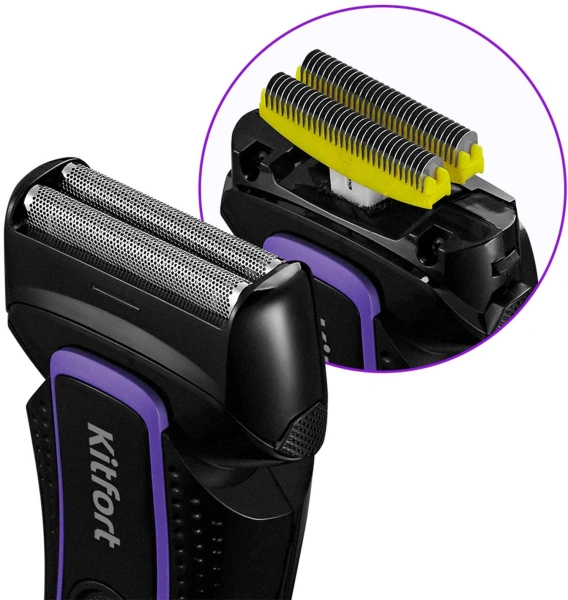 Бритва сетчатая Kitfort КТ-3111 реж.эл.:2 питан.:аккум. черный/фиолетовый