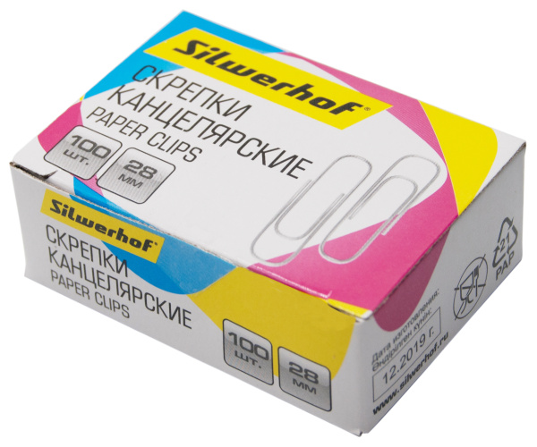 Скрепки Silwerhof 491029 металл оцинкованные 28мм (упак.:100шт) картонная коробка