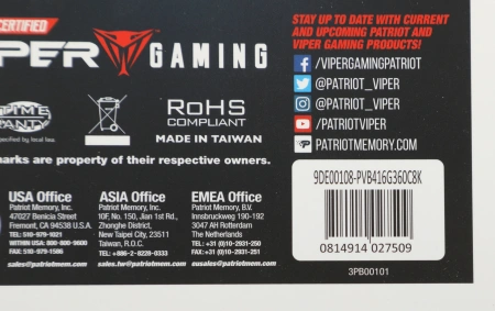 Память DDR4 2x8Gb 3600MHz Patriot PVB416G360C8K Viper 4 Blackout RTL Gaming PC4-28800 CL18 DIMM 288-pin 1.35В с радиатором Ret