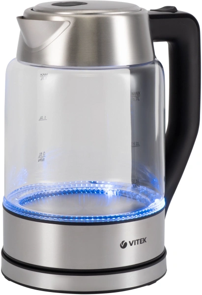 Чайник электрический Vitek VT-7043 1.7л. 2200Вт прозрачный/черный корпус: стекло