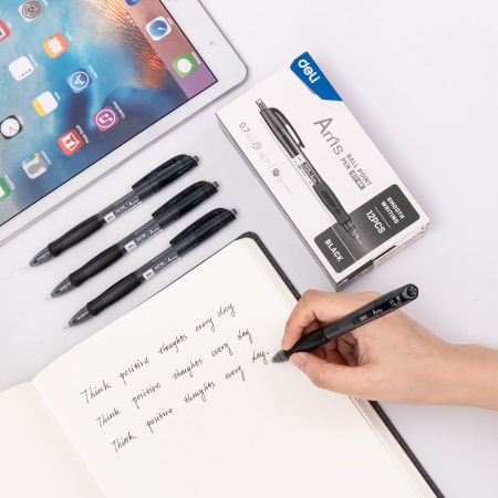 Ручка шариков. автоматическая Deli Arris EQ17-BK черный d=0.7мм черн. черн. резин. манжета