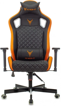 Кресло игровое Knight Outrider черный/оранжевый ромбик эко.кожа с подголов. крестов. металл