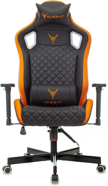Кресло игровое Knight Outrider черный/оранжевый ромбик эко.кожа с подголов. крестов. металл