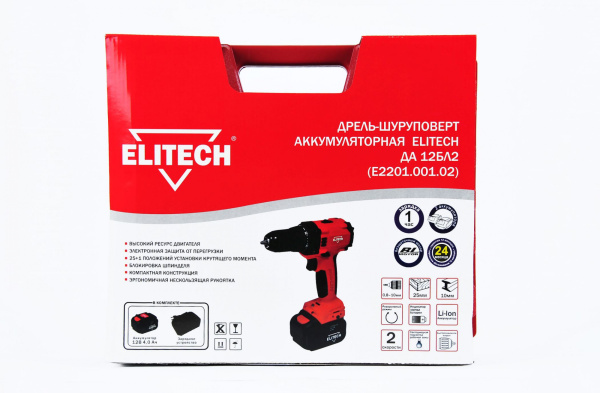 Дрель-шуруповерт Elitech ДА 12БЛ2 (Е2201.001.02) аккум. патрон:быстрозажимной (кейс в комплекте) (191606)