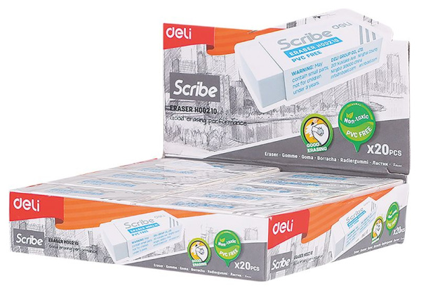 Ластик Deli Scribe EH00210 Scribe 54х20х10мм белый картон.кор.