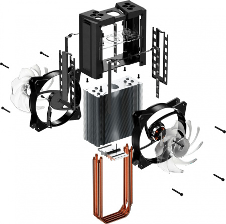 Устройство охлаждения(кулер) Cooler Master MA410M ARGB Soc-AM4/1151/1200/2066 4-pin 6-31dB Al+Cu 150W 820gr LED Ret