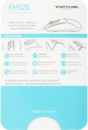 Мышь A4Tech Fstyler FM12S Panda белый/черный оптическая (1200dpi) silent USB (3but)