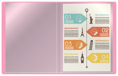 Папка с 10 прозр.вклад. Бюрократ Pastel PAST10PINK A4 пластик 0.5мм торц.карм с бум. встав розовый