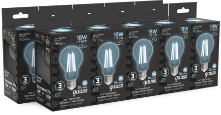Лампа филам. Gauss Filament 18Вт цок.:E27 груша св.свеч.бел.нейт. (упак.:10шт) (102902218)