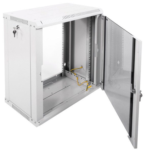 Шкаф коммутационный ЦМО ШРН-ЭКОНОМ (ШРН-Э-12.350) настенный 12U 600x350мм пер.дв.стекл 85кг серый 300мм 15.84кг 180град. 608мм IP20 металл