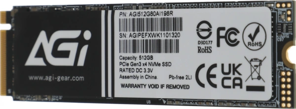 Накопитель SSD AGi PCIe 3.0 x4 512GB AGI512G80AI198R AI198 M.2 2280