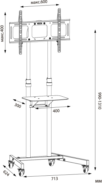 Стойка для телевизора Cactus CS-VM-ST04H черный 37"-70" макс.45кг напольный мобильный