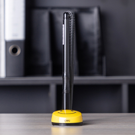 Ручка шариков. автоматическая Deli EQ50-BK черный/прозрачный d=0.7мм черн. черн. (1шт) на подставке резин. манжета