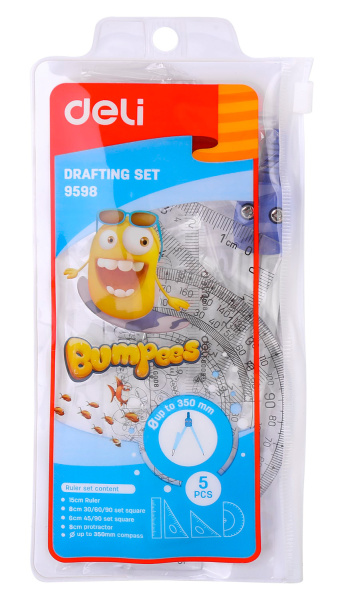 Циркуль Deli E9598 корпус серый в компл.:линейка 15см/транспортир/2 угольника