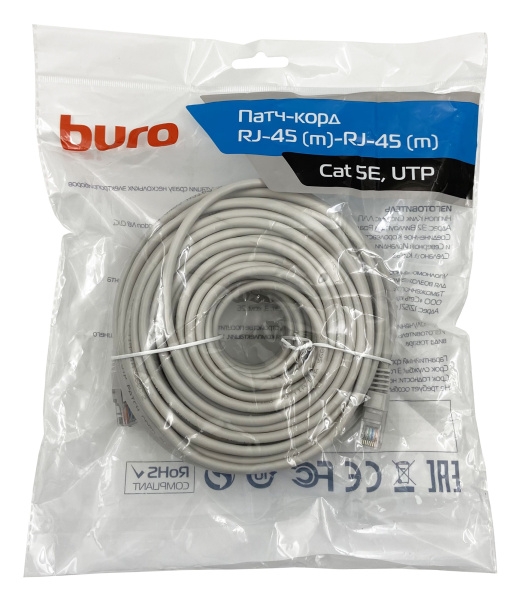 Патч-корд Buro UTP 4 пары cat5E CCA molded 30м серый RJ-45 (m)-RJ-45 (m)