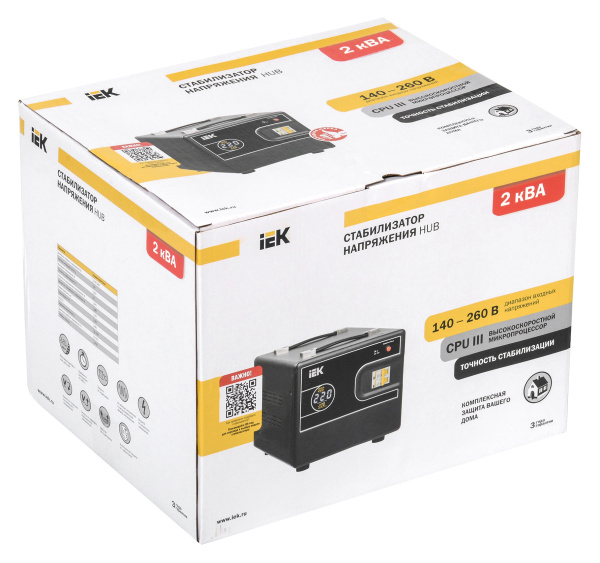 Стабилизатор напряжения IEK Hub 2кВА однофазный черный (IVS21-1-002-13)