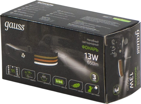 Фонарь налобный Gauss GFL412 черный 13Вт лам.:светодиод. встроенный аккумулятор (GF412)