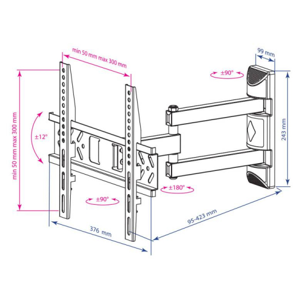 Кронштейн для телевизора Kromax PIXIS-XS черный 22"-55" макс.30кг настенный поворотно-выдвижной и наклонный