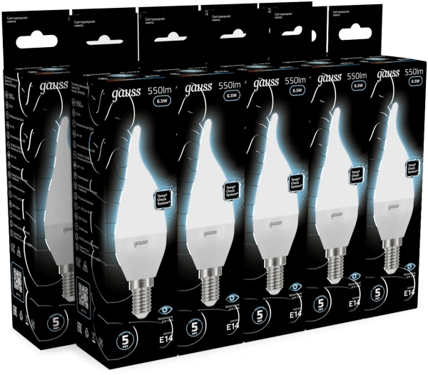 Лампа светодиодная Gauss 6.5Вт цок.:E14 свеча 220B св.свеч.бел.нейт. (упак.:10шт) (104101207)