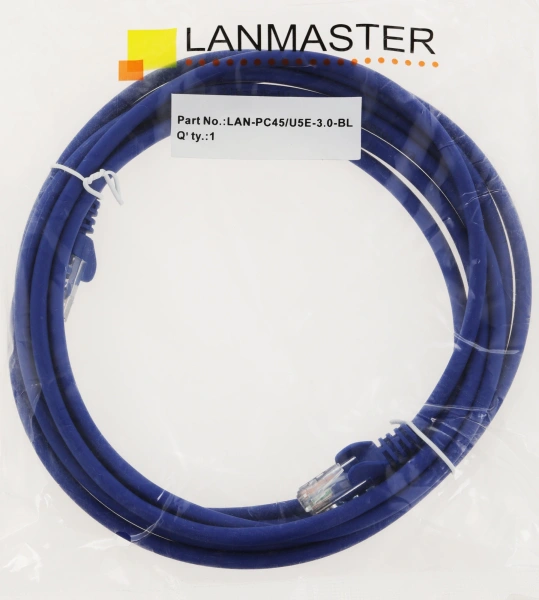 Патч-корд Lanmaster LAN-PC45/U5E-3.0-BL UTP RJ-45 вил.-вилка RJ-45 кат.5E 3м синий LSZH (уп.:1шт)