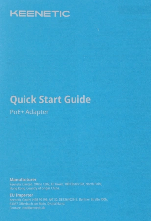 Инжектор PoE+ Keenetic KN-4510 10/100/1000BASE-T 30Вт 100-240В(АС)