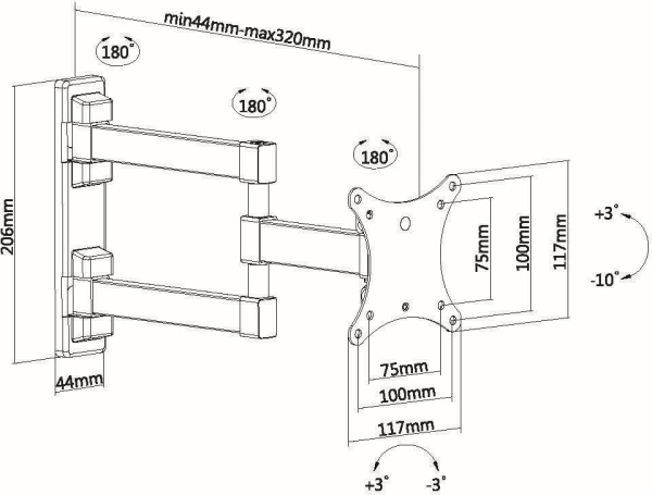 Кронштейн для телевизора Ultramounts UM893 черный 13"-27" макс.20кг настенный поворотно-выдвижной и наклонный