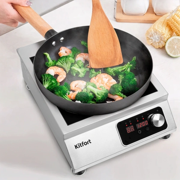 Плита Индукционная Kitfort КТ-143 серебристый/черный стеклокерамика (настольная)