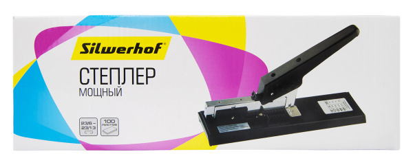 Степлер мощный Silwerhof 401079-01 23/6 23/8 23/10 23/13 (100листов) черный 100скоб металл/пластик закрытый коробка