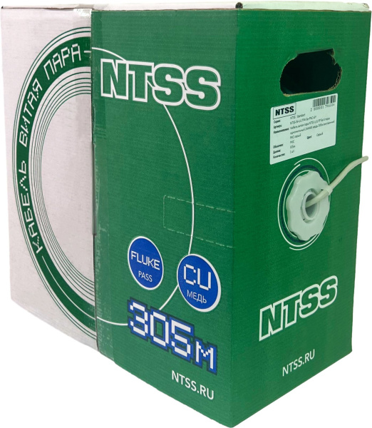 Кабель информ. NTSS (NTSS-IN-UTP4-5Е-PVC-GY) кат.5E U/UTP 4X2X24AWG PVC внутр. 305м серый