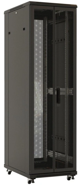 Шкаф серверный Hyperline (TTBR-4262-DD-RAL9004) напольный 42U 600x1200мм пер.дв.перфор.2ств. задн.дв