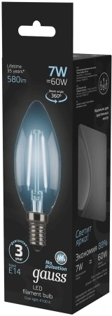 Лампа филам. Gauss 7Вт цок.:E14 свеча 220B 4100K св.свеч.бел.нейт. C37 (упак.:10шт) (103801207)