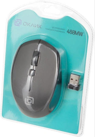 Мышь Оклик 488MW черный/серый оптическая (1600dpi) беспроводная USB для ноутбука (4but)