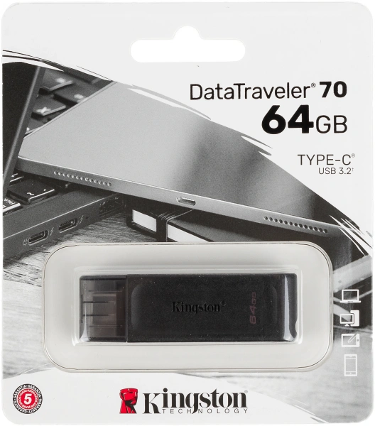 Флеш Диск Kingston 64Gb DataTraveler 70 Type-C DT70/64GB USB3.2 черный
