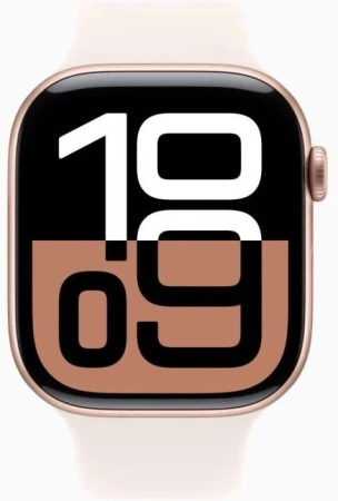 Смарт-часы Apple Watch Series 10 A2999 46мм 2.1" OLED корп.розовое золото Sport Band рем.белый разм.брасл.:140-190мм (MWWT3LW/A)
