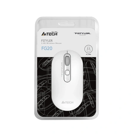 Мышь A4Tech Fstyler FG20 белый оптическая (2000dpi) беспроводная USB для ноутбука (4but)