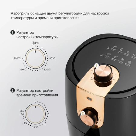 Аэрогриль Hyundai HYF-2057 1000Вт черный/золотистый