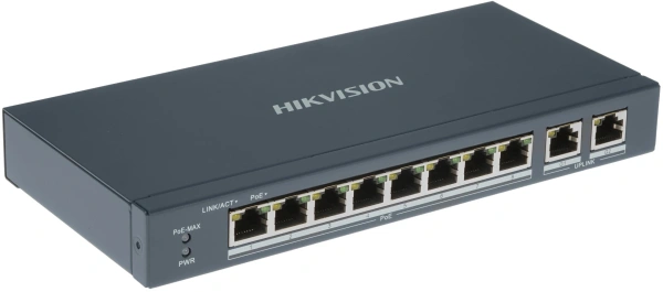 Коммутатор Hikvision DS-3E0310P-E/M 8x100Mb 1G 8PoE+ 60W неуправляемый