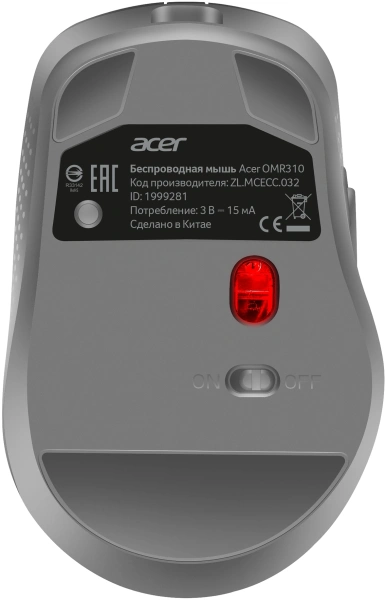Мышь Acer OMR310 темно-серый оптическая 1600dpi беспров. BT/Radio USB 7but (ZL.MCECC.032)