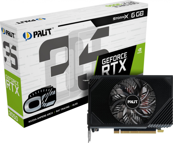 Видеокарта Palit PCI-E 4.0 RTX3050 STORMX OC NV RTX3050 6Gb 96bit GDDR6 1042/14000 DVIx1/HDMIx1/DPx1