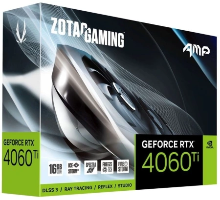 Видеокарта Zotac PCI-E 4.0 RTX 4060 Ti AMP NVIDIA GeForce RTX 4060TI 16Gb 128bit GDDR6 2595/18000 HDMIx1 DPx3 HDCP Ret