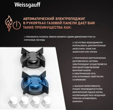 Газовая варочная поверхность Weissgauff HGG 640 WGW белый