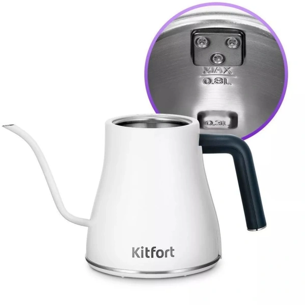 Чайник электрический Kitfort КТ-6684 0.8л. 1200Вт белый корпус: нерж.сталь/пластик