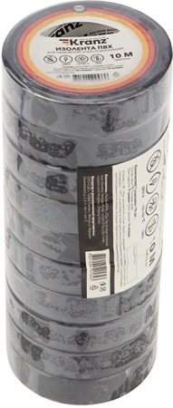 Изолента Kranz KR-09-2006 ш.15мм 10м черный