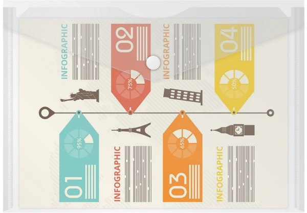 Конверт на кнопке Бюрократ -PK804A5/1 A5 пластик 0.18мм ассорти