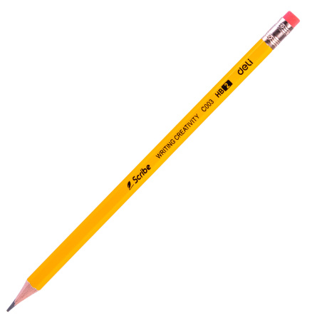 Карандаш ч/г Deli EC003-HB Scribe HB шестигран. тополь желтый карт.кор. (12шт) ластик