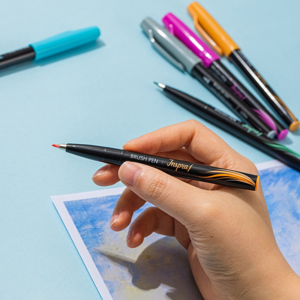 Набор ручек ручка-кисть Deli Inspira EU304 черн ассор. черн. блистер ев. 6цв.