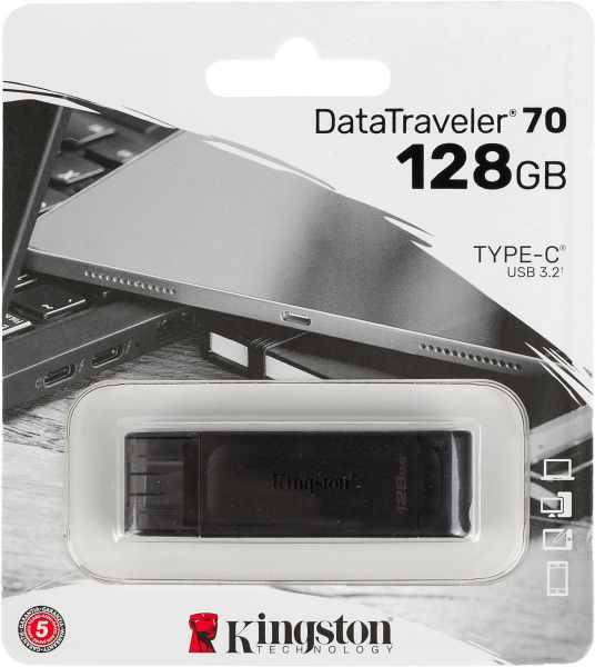 Флеш Диск Kingston 128Gb DataTraveler 70 Type-C DT70/128GB USB3.2 черный