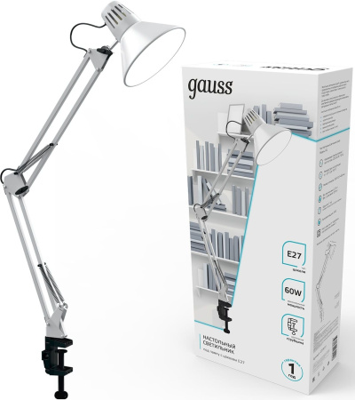 Светильник Gauss GT0011 настольный на струбцине E27 белый 60Вт