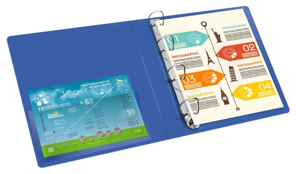 Папка на 4-х D-кольцах Бюрократ -0840/4DBLU A4 пластик 0.8мм кор.40мм внутр. с вставкой синий