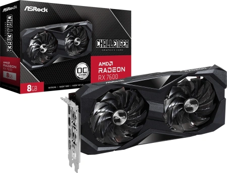 Видеокарта Asrock PCI-E 4.0 RX7600 CL 8GO AMD RX7600 8Gb 128bit GDDR6 1770/18000/HDMIx1/DPx3/HDCP Re